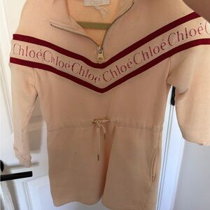 Chloé Pink Dress with Burgundy Logo Trim